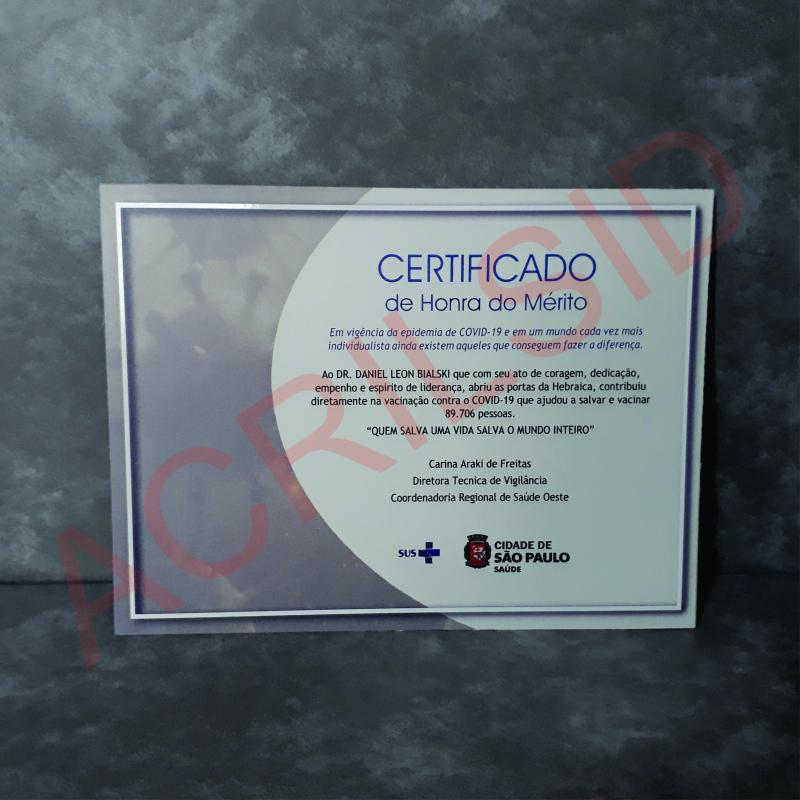 Placa em alumínio modelo certificado
